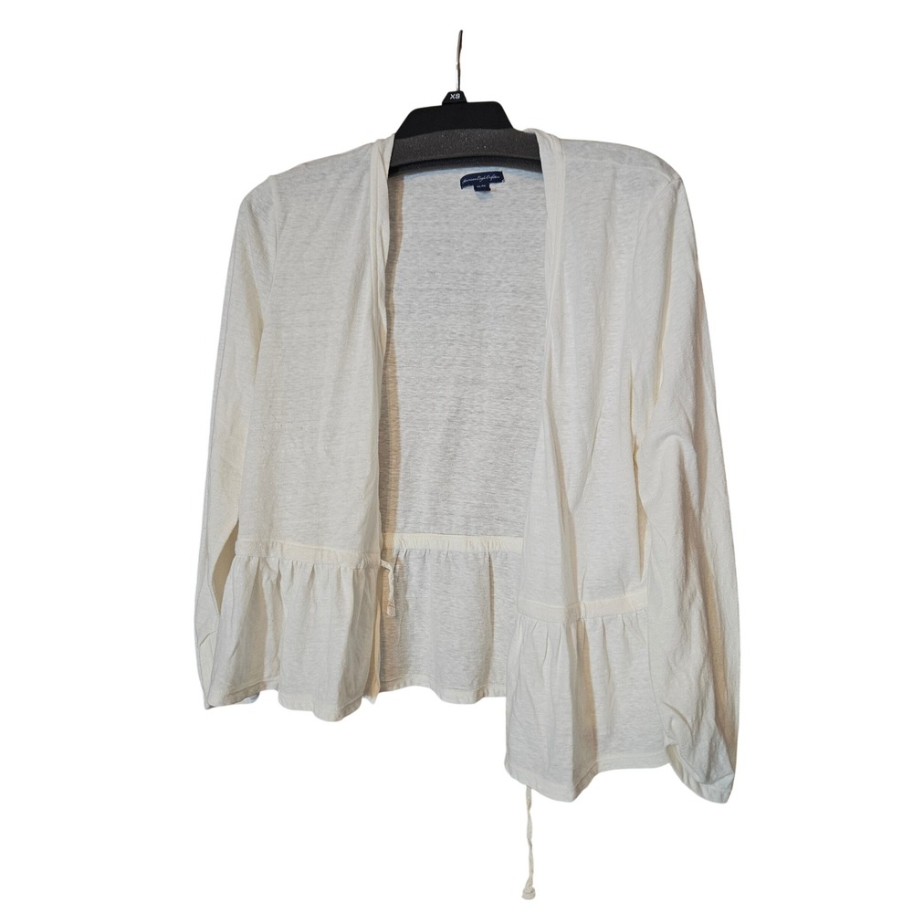 American Eagle Outfitters White Peplum Open Front Cardigan Tie Waist XL